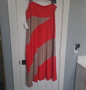 Deb Colorblock Red and Taupe Maxi Skirt